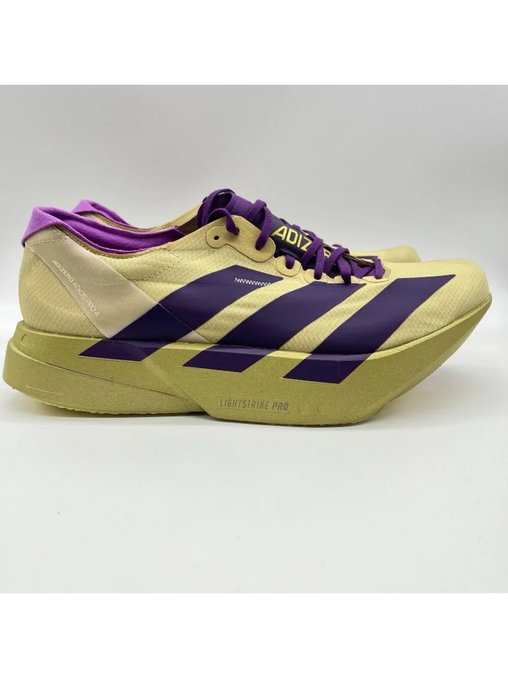 adidas Adizero Adios Pro 4 Mens Running Racing Shoe Gold Purple Size 10.5 JR7410